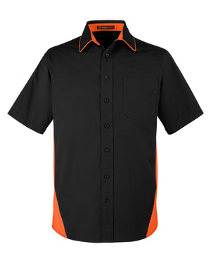 Harriton Men's Flash IL Colorblock Short Sleeve Shirt - Black/Tm Orange
