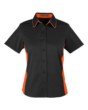 Harriton Ladies' Flash IL Colorblock Short Sleeve Shirt - Black/ Team Orange