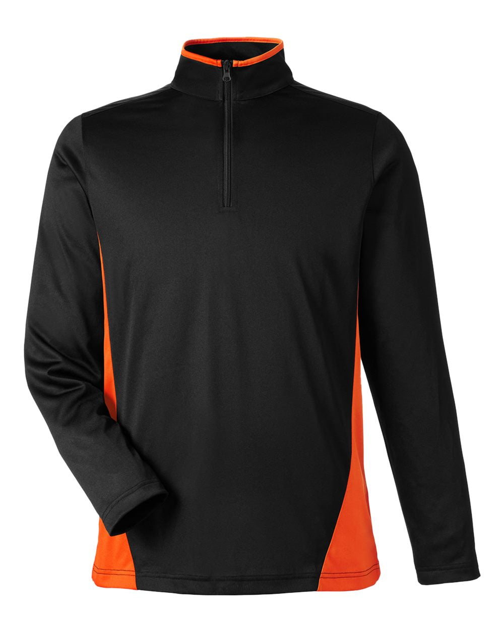 Harriton Men's Flash Snag Protection Plus IL Colorblock Quarter-Zip - Black/ Team Orange