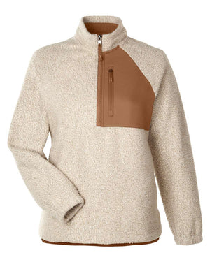 North End Ladies' Aura Sweater Fleece Quarter-Zip - Oatmeal Heather/ Teak