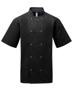 Artisan Collection by Reprime Unisex Studded Front Short-Sleeve Chef's Jacket - Black