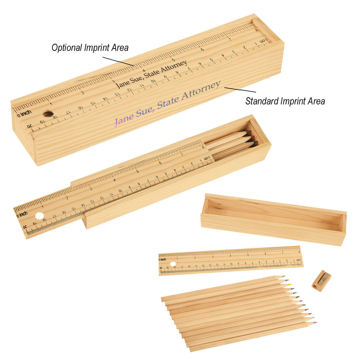 Coloured Pencil Set In Wooden Ruler Box