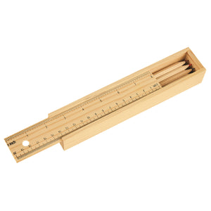 Coloured Pencil Set In Wooden Ruler Box